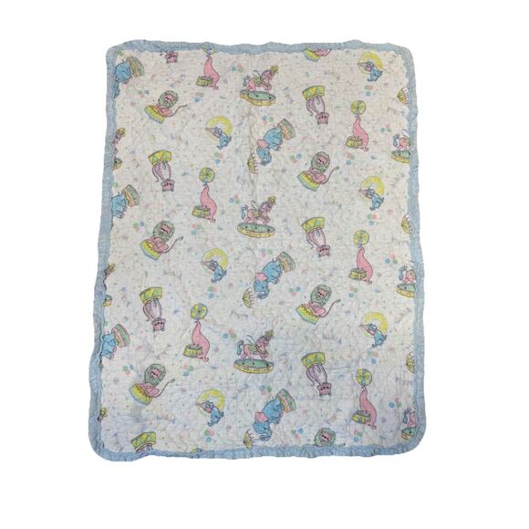 VTG Pastel Circus Theme Nursery Baby Blanket Quilt Crib Ruffle Bedding 30 X 40” - Picture 2 of 5